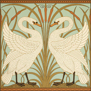 Walter Crane Swans Pastel Green/Blue ceramic or porcelain tiles