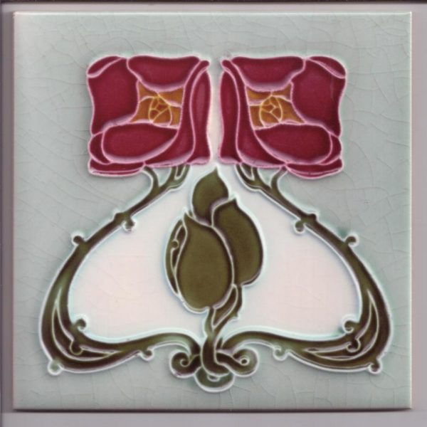 Art Nouveau Stylised Rose Design Tile ref 6 ~ Pilgrim Tiles