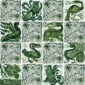 William de Morgan Green Creatures Ceramic or Porcelain 16 Tile Mural