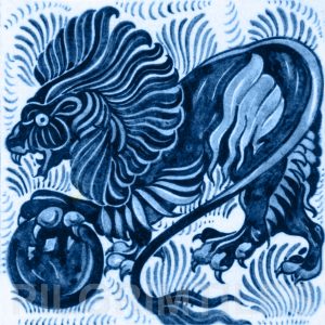 William De Morgan Lion and Ball Tile Blue