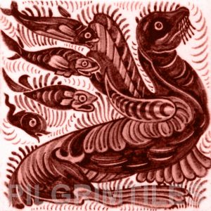 William De Morgan Sea Lion and Fish Tile Red
