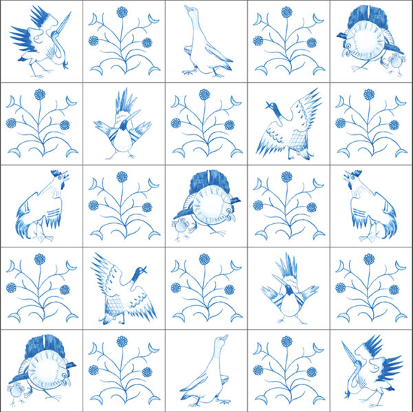 Philip Webb William Morris Birds Ceramic or Porcelain 25 Tile Splashback 75 x 75cm, 30" x 30"