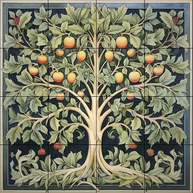 William Morris Style Tree Ceramic or Porcelain 16 Tile Mural Splashback ...