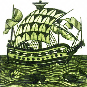 William De Morgan Green Galleon tiles ref 1