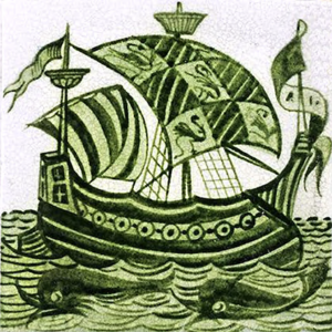 William De Morgan Green Galleon tiles ref 2