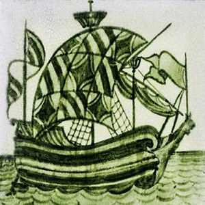 William De Morgan Green Galleon tiles ref 5