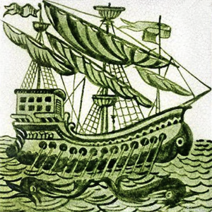 William De Morgan Green Galleon tiles ref 6