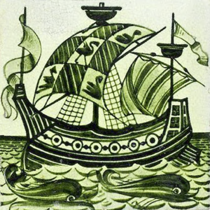 William De Morgan Green Galleon tiles ref 7