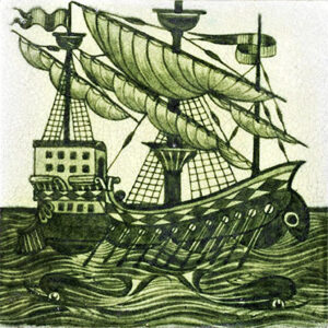 William De Morgan Green Galleon tiles ref 8