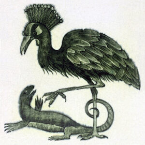 William De Morgan Secretary Bird and Lizard tile