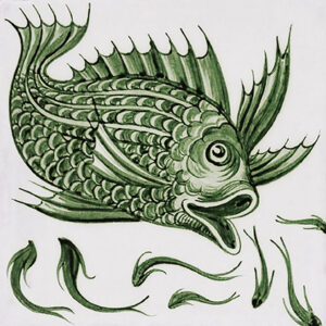 William De Morgan Fish tile ref 4 green