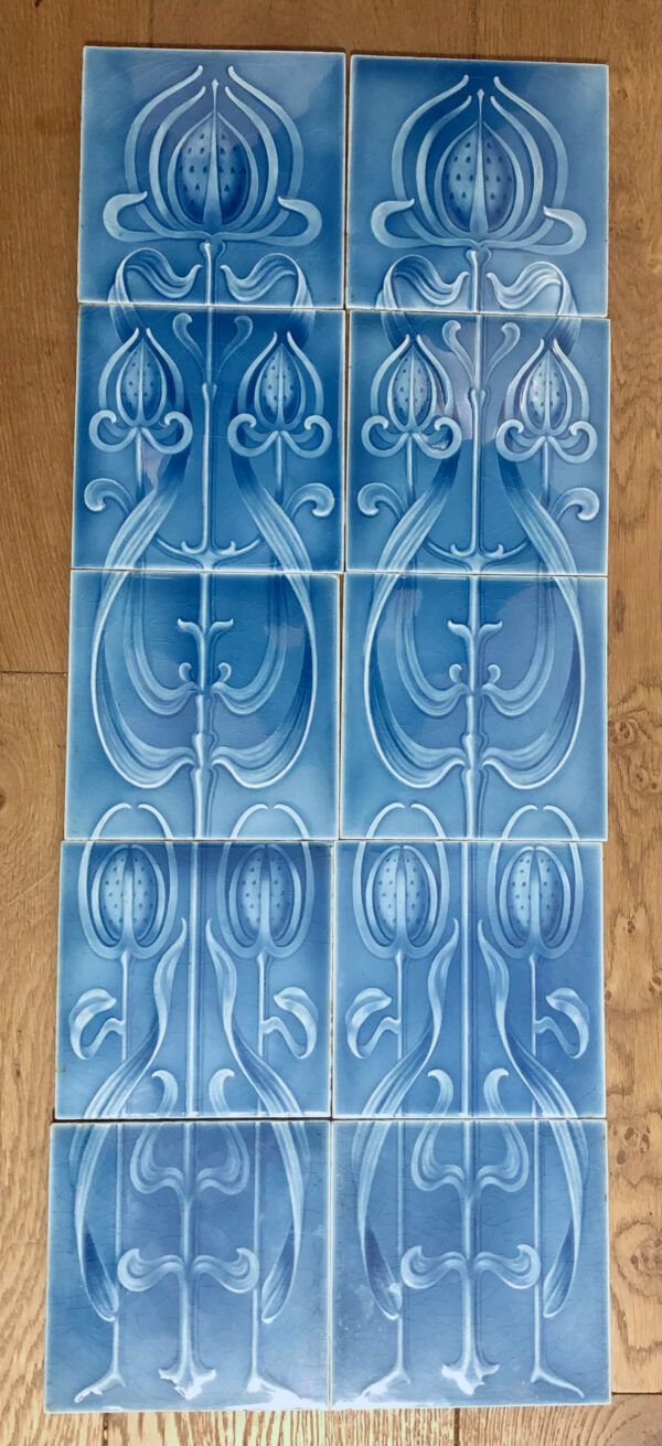 Original Antique Art Nouveau Fireplace 10 Tile Set ref 0925-s1