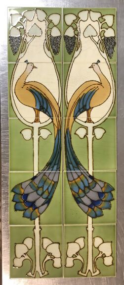 Original Antique Art Nouveau Peacock Fireplace 10 Tile Set (Mansfield Brothers 1905-1910)