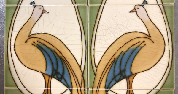 Original Antique Art Nouveau Peacock Fireplace 10 Tile Set (Mansfield Brothers 1905-1910) - Image 3