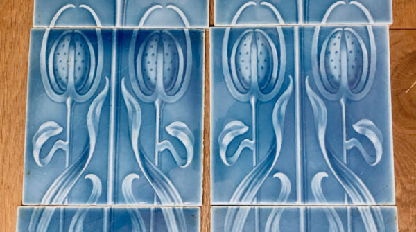 Original Antique Art Nouveau Fireplace 10 Tile Set ref 0925-s1 - Image 5