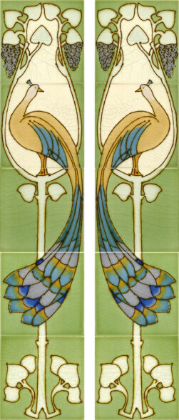 Art Nouveau Peacock Fireplace 10 Tile Set
