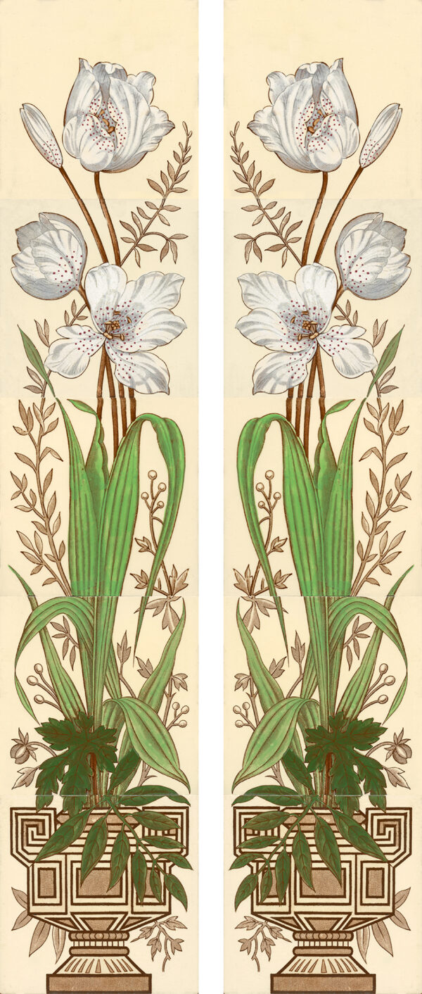 Aesthetic Movement  Peonie White Fireplace 10 Tile Set