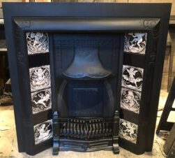 Antique Arts and Crafts Tiled Cast Iron Fireplace Insert ref i803