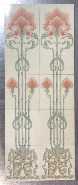 Original Antique Art Nouveau Printed Fireplace 10 Tile Set