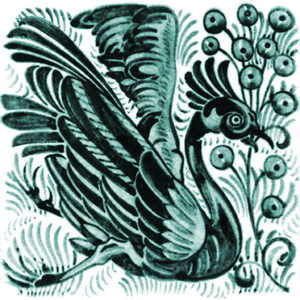 William De Morgan Exotic Bird and Fruit Tile Teal