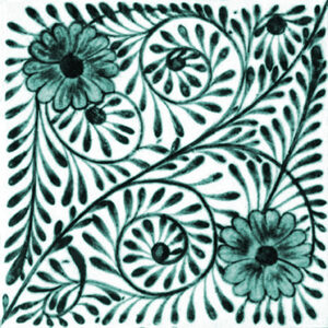 William De Morgan Flower Swirl Tile Teal