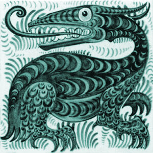 William De Morgan Long Tongued Beast Tile Teal