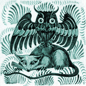 William De Morgan Owl and Rat Tile Teal