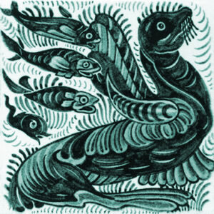 William De Morgan Sea Lion and Fish Tile Teal